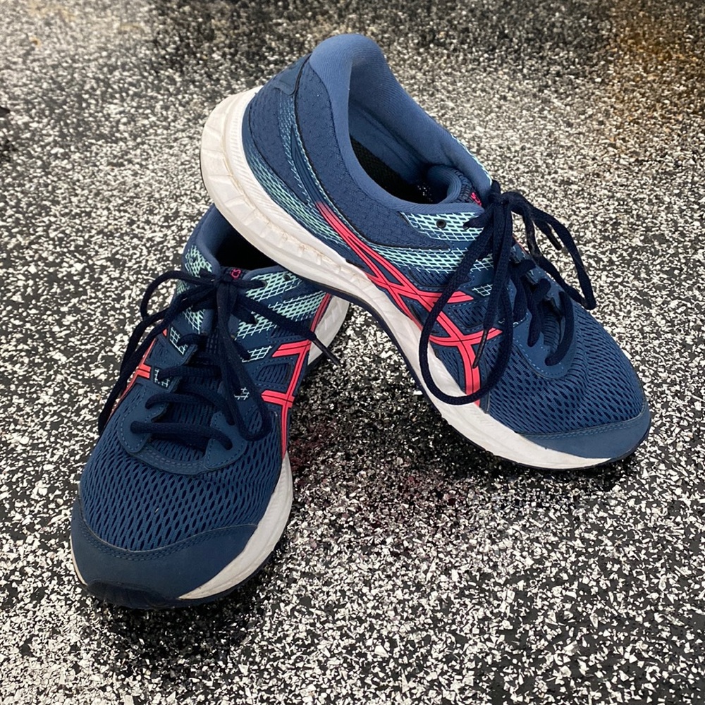 ASICS Size 8.5 Blue Pink White Sneakers Gel-Contend